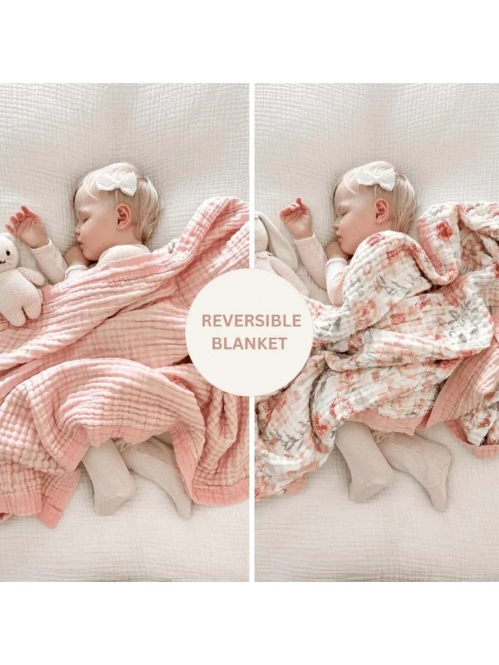Soft Reversible Muslin Baby Blanket 48x48 - 100% Cotton, Lightweight Quilt for